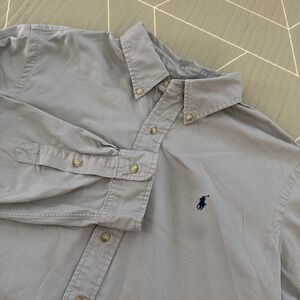 Ralph Lauren Custom Fit Button‎ Down XL Gray Long Sleeve Navy Pony